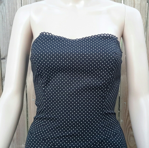 Ruby Rox Black White Polka Dots Strapless Fit Flar - Picture 2 of 12